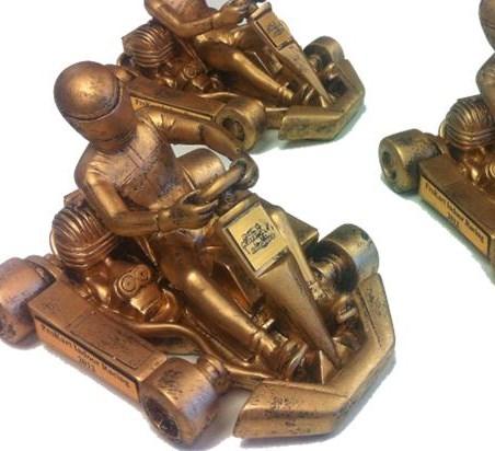 Celebrate the victory with these great trophies! Sculpted Kart Trophies $30.00 each Kart Star Trophy $11.00 each Medals $9.00 each Resin Trophy $12.