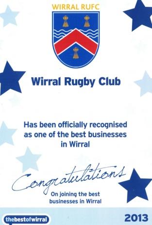 Seal of Approval for Rugby standards and Club Mark Status Active, growing cricket section during summer months Recognised as one of the best businesses on the Wirral to be involved with Social
