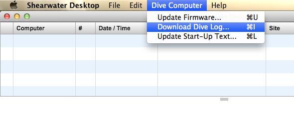 Update firmware Download Dive Log Change
