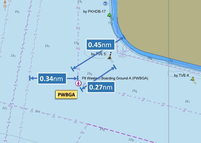 Western Boarding Ground A (PWBGA) For Vessels arriving from West. [4] General Information: - Many vessels may be found anchored west of PWBGA. Crossing westbound lane can take time.