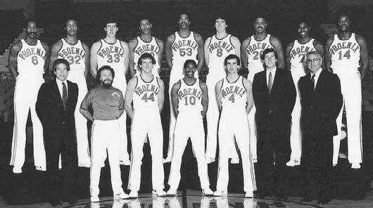 Review83-84 Season RECORD Due to a flood of injuries to such key players as James Edwards, Rick Robey and Paul Westphal, Suns Head Coach John MacLeod was forced to 41-41 juggle his starters,