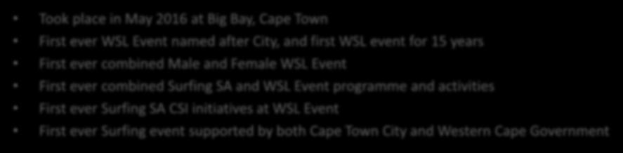 First ever Surfing SA CSI initiatives at WSL Event First ever