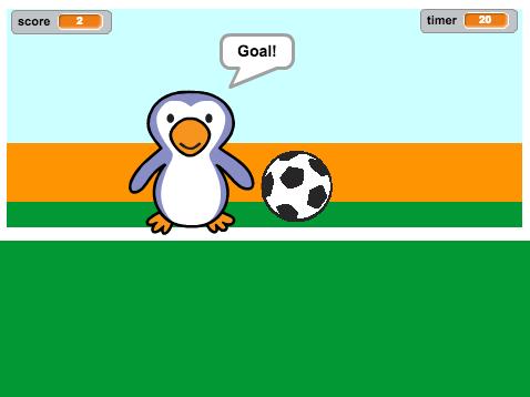 Beat the Goalie Introduction In this project you ll learn how to create a football game in which you have to score as many goals as you can in 30 seconds.