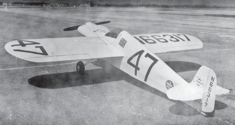 For 1949, it had a low, clean canopy made from Aeronca Champ windshield parts, and a smaller tail, along with its fi rst set of wheel pants. Falck boosted its qualifying speed from 141.998mph to 167.