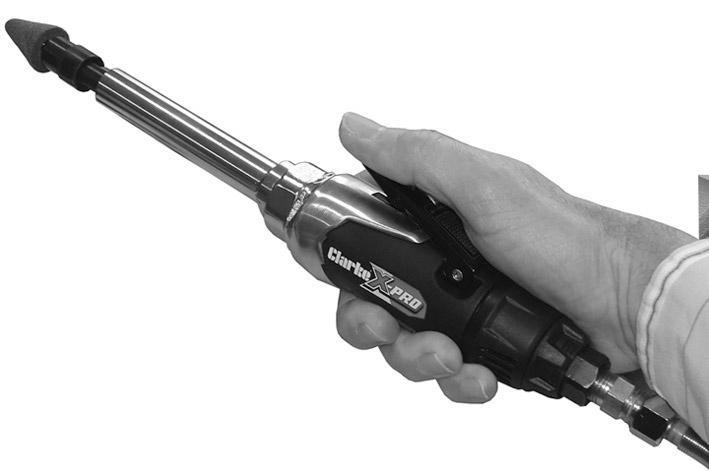 OPERATING THE DIE GRINDER 1. Use your thumb to slide the throttle locking lever forward while squeezing the trigger against the body of the tool. 2.