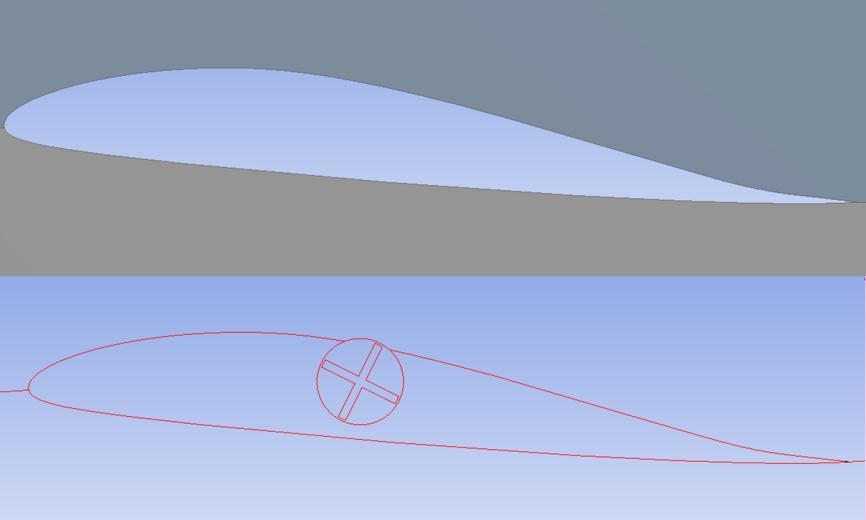 Simulation studies were carried out for the two-dimensional model. Airfoil was set at the same angle of attack of 5. The flow velocity was set at 23.
