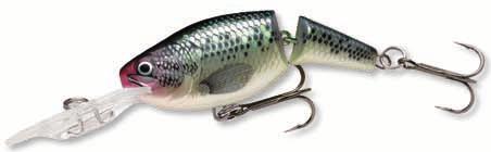 Rapala Jointed Shad Rap Code: JSR Suspending Deep Diving A jointed model of a popular Shad Rap The uniquely jointed tail imparts a fast, tight action to the lure even at low speed Fitted with the VMC