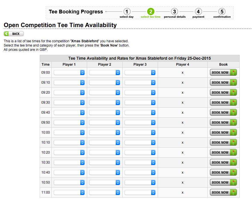 However on the ones available to book have a Book Now button on the right adjacent to the relevant Open.