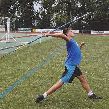 Javelin held back with extended arm and palm facing upwards Start movement by rocking back onto the back leg, then moving forwards The elbow remains