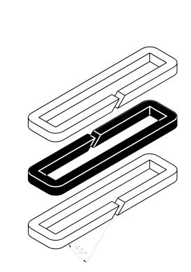 - Replace around the gate in the sequence shown at drawing above, a packing material strip whose ends have been chamfered (45º). The 2 ends should match properly, see detail below.