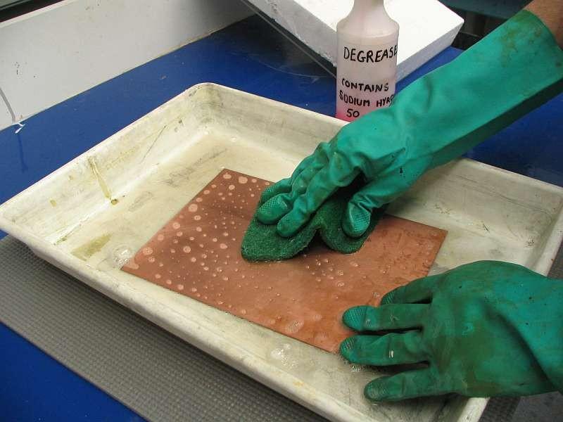 Clean substrate and roughen surface. Scrub copper surface clean using Scotch-Brite pad or waterproof abrasive paper grit 400 to 800 (wet and dry ).