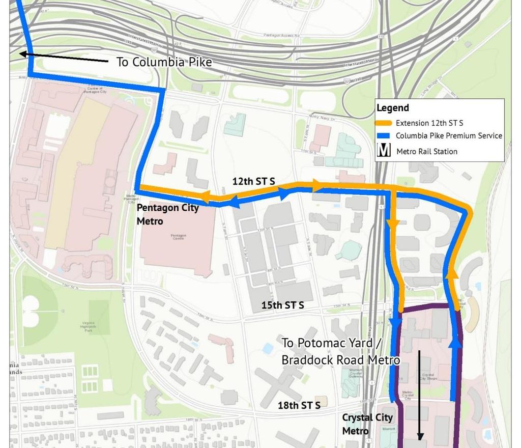 Dedicated Bus Lanes (PrTN) Ongoing traffic simulation exploring improvements along Columbia Pike Testing 3 scenarios Update available in July Pursuing
