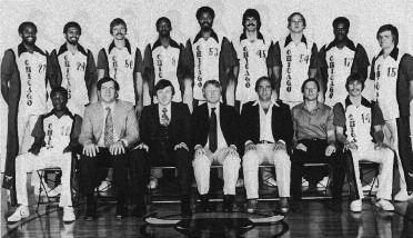1978-1979 CHICAGO BULLS Left to right: (front row): Wilbur Holland, Assistant Coach Gene Tormohlen, General Manager Rod Thorn, Head Coach Scotty Robertson, Managing Partner Jonathan Kovler, Trainer