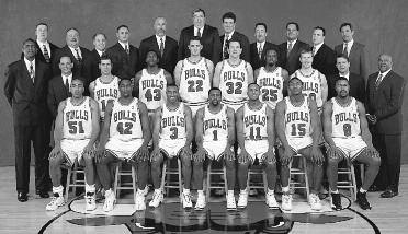 1999-2000 CHICAGO BULLS Left to right: (front row): Michael Ruffin, Elton Brand, Hersey Hawkins, Randy Brown, B.J. Armstrong, Ron Artest, Dickey Simpkins.