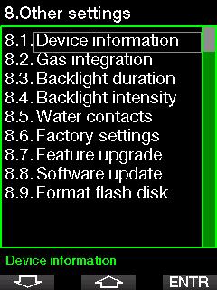2.7.1 Device information This menu displays the device ID number (ID), the hardware version (HW), the software version (SW) and the battery