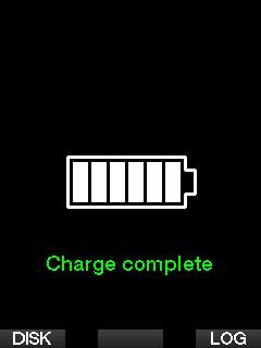 English Charging will continue, but the above display will switch off after 3 minutes. When the battery is completely charged, the following display will appear.