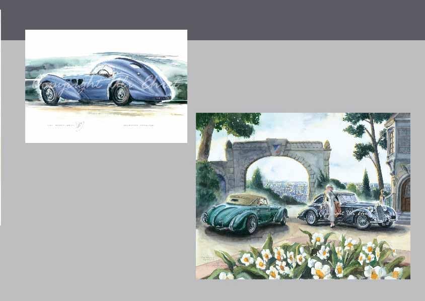 #485 La belle Epoque, Talbot Lago T 150 C - On canvas: 160 x 120 cm, 100 x 130 cm, 90 x 120 cm, 70 x 100 cm, 40 x 60 cm #515 Bugatti Atalante,