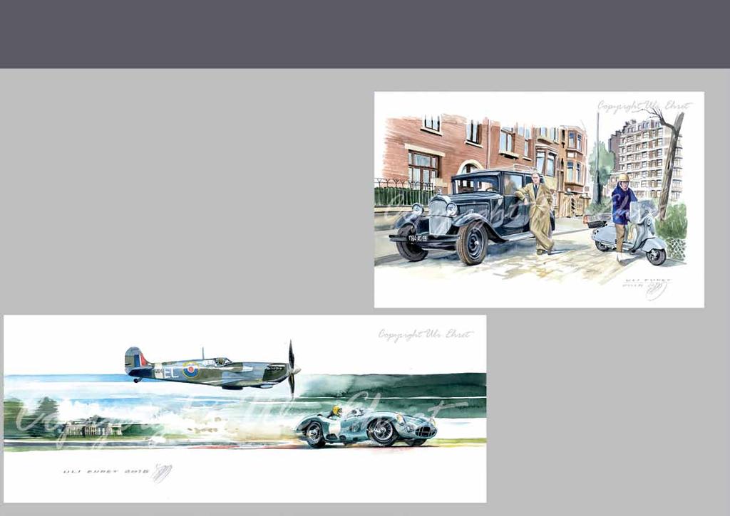 #623 NEW Citroen & Lambretta - On canvas: 180 x 100 cm, 150 x 70 cm, 80 x 40 cm #629 NEW Spitfire & Aston Martin DBR