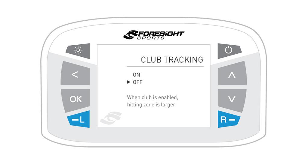 HITTING AREA (ball+club) When club tracking is turned off, the