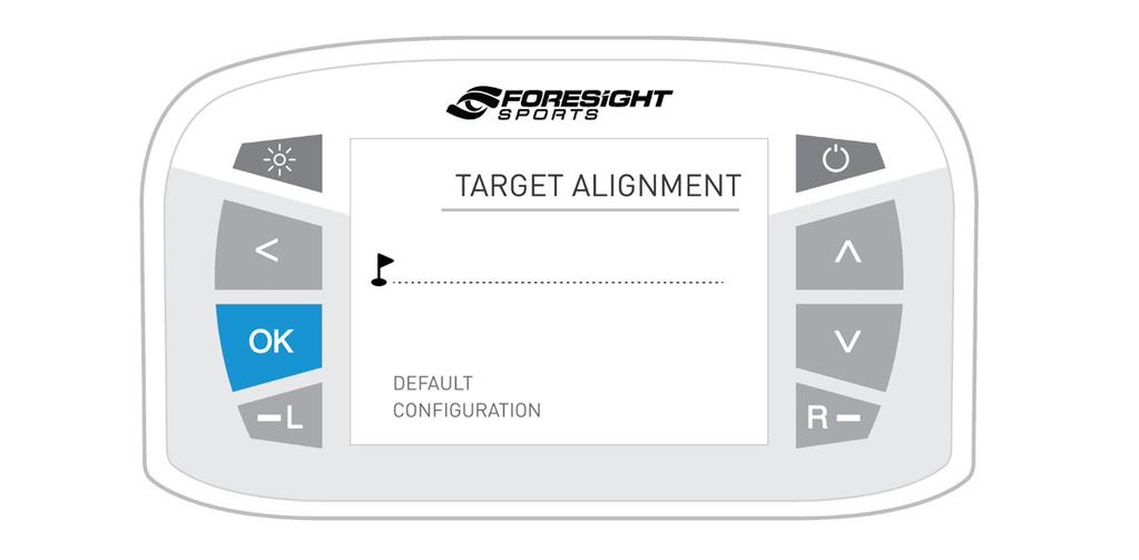 TARGET ALIGNMENT The target alignment screen shows the current alignment configuration of the device.
