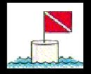 A white buoy flying a red flag with a white diagonal stripe indicates: a.) The first leg of a race course b.) Diver down slow down and steer clear c.) Ski slalom course slow down and steer clear d.