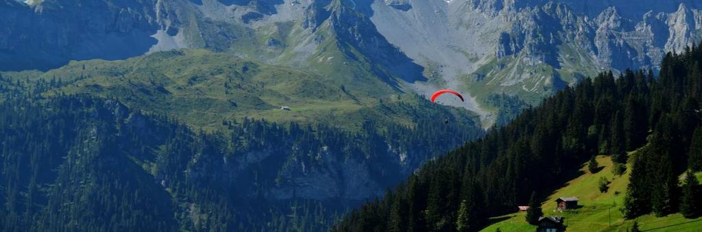 Montain climbing. The steep noth faces of the Bernese Alps attract climbers with challenging tours, offered by experienced professional mountain guides. Paragliding.