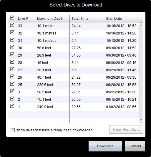 You can unselect any dive logs you don t want to download, or you can press Download to download all the dives on your Perdix.