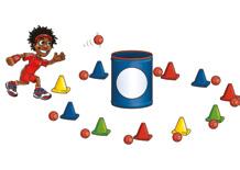 GAME 4 THROW IT IN THE BIN TO WIN This exciting throwing game is all about listening for the coloured cones being called out, finding the colours super quick, picking up the ball by the correct