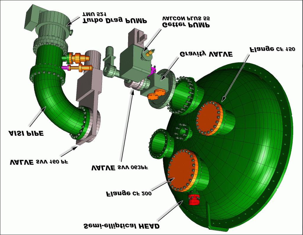 3.3 End cover Figure 3.9 shows the exploded view of the end cover with all main components. One flange (CF150) on the spherical head will be used to mount a turbo pump.