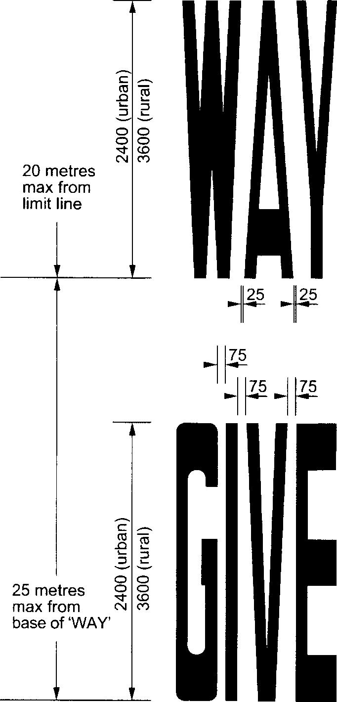 M6-2.1 - Give way word message 2 m 2 m Existing markings in this form may be maintained.