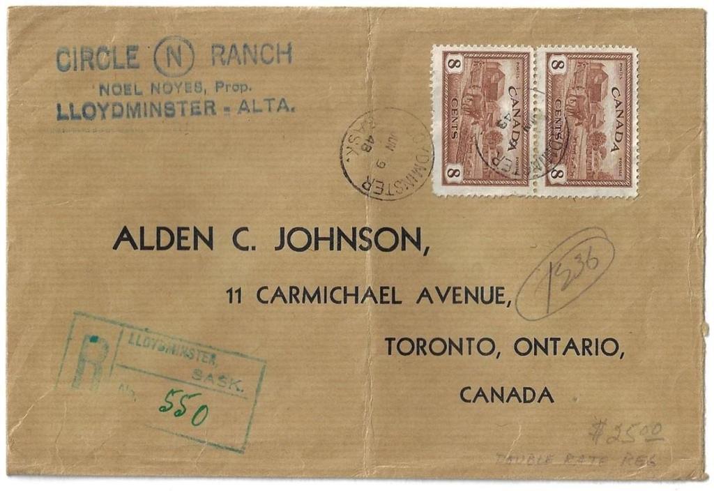 registered letter rate to Toronto.