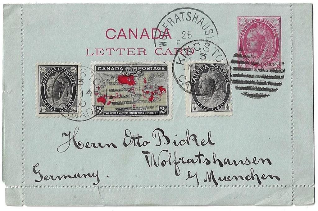 Item 272-02 5 UPU letter rate to Germany 1899, ½ Leaf, ½ Numeral, 2 Map (muddy water, light