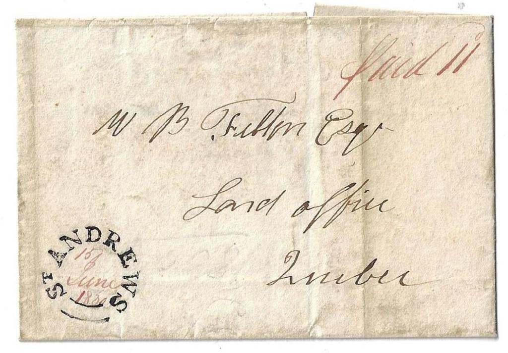 Item 272-34 St. Andrews LC (Argenteuil) 1830, stampless folded cover from St.