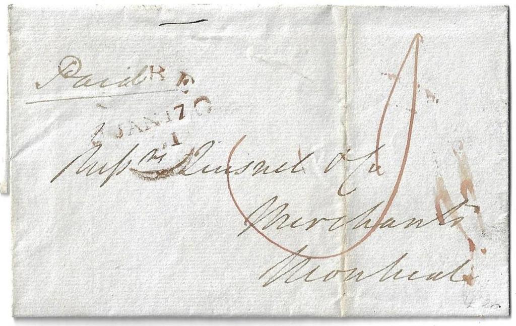 Item 272-36 Quebec fleuron (late) 1831, stampless folded cover from Quebec