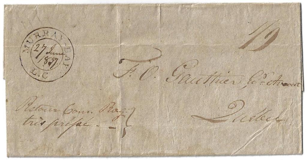 00 Item 272-41 Murray Bay LC 1837, stampless folded cover (turned cover) from Murray Bay LC