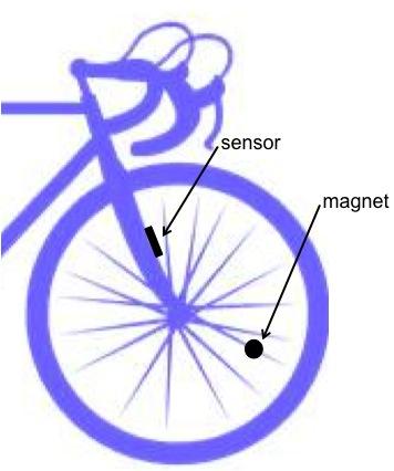 below, on and around the wheel, where the magnet and the sensor live.