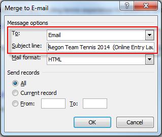 Select the heading of the column in which the email addresses are stored and enter a