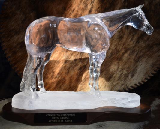 1. Cowboy Bronze Cowboy Crystal Full Body Horse 265 Credits 9 full body horse sculpture in resin; walnut base; custom engraved plaque Figure: Halter, Western Pleasure or Hunter Under Saddle Color: