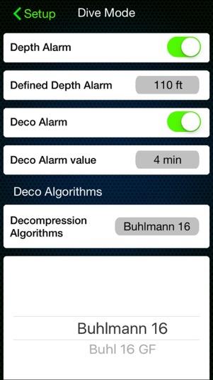 7 App Setup You can deeply customize your diving experience in the Scuba Capsule Setup. The Main tab allows you to change the units [Metric/Imperial], and general preferences.