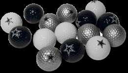 regulation sized golf balls, each in a