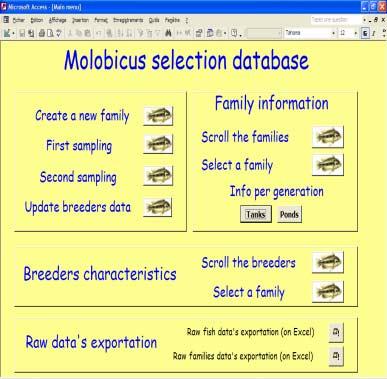 The Database : Aims: To encode data related to the creation of families and the selection phase (more than 50,000 fish will be sampled) To have an interactive and