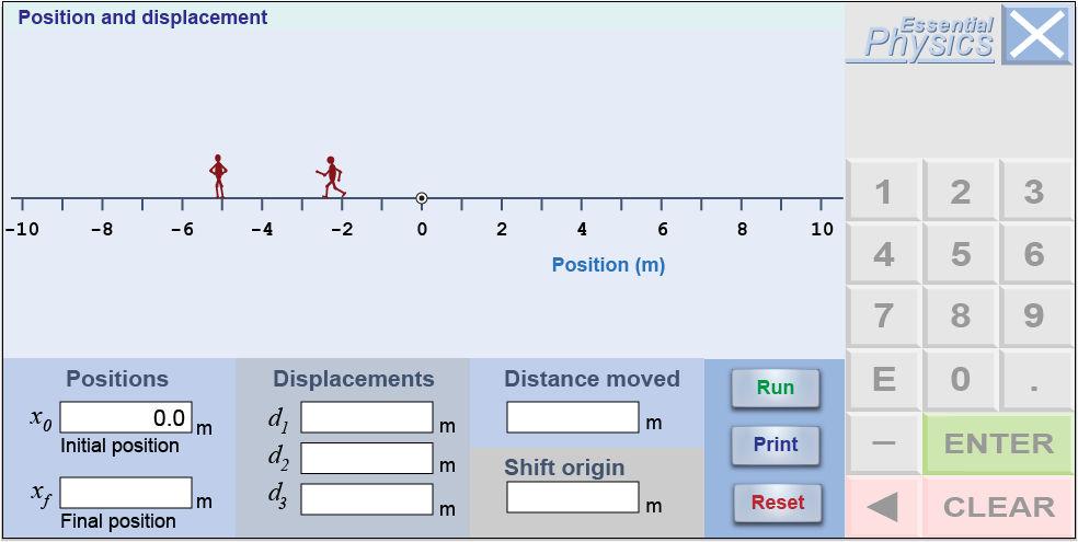 Enter a displacement of meters Click [Enter] Final position Distance