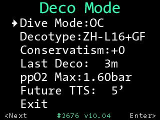 Modes of diving In the main menu you can choose under Deco mode, if you want to use the OSTC sport for scuba diving or apnea diving.