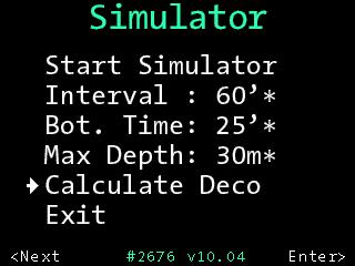 Simulator Use the simulator to simulate the dive mode of the OSTC sport or to calculate the decoplan for