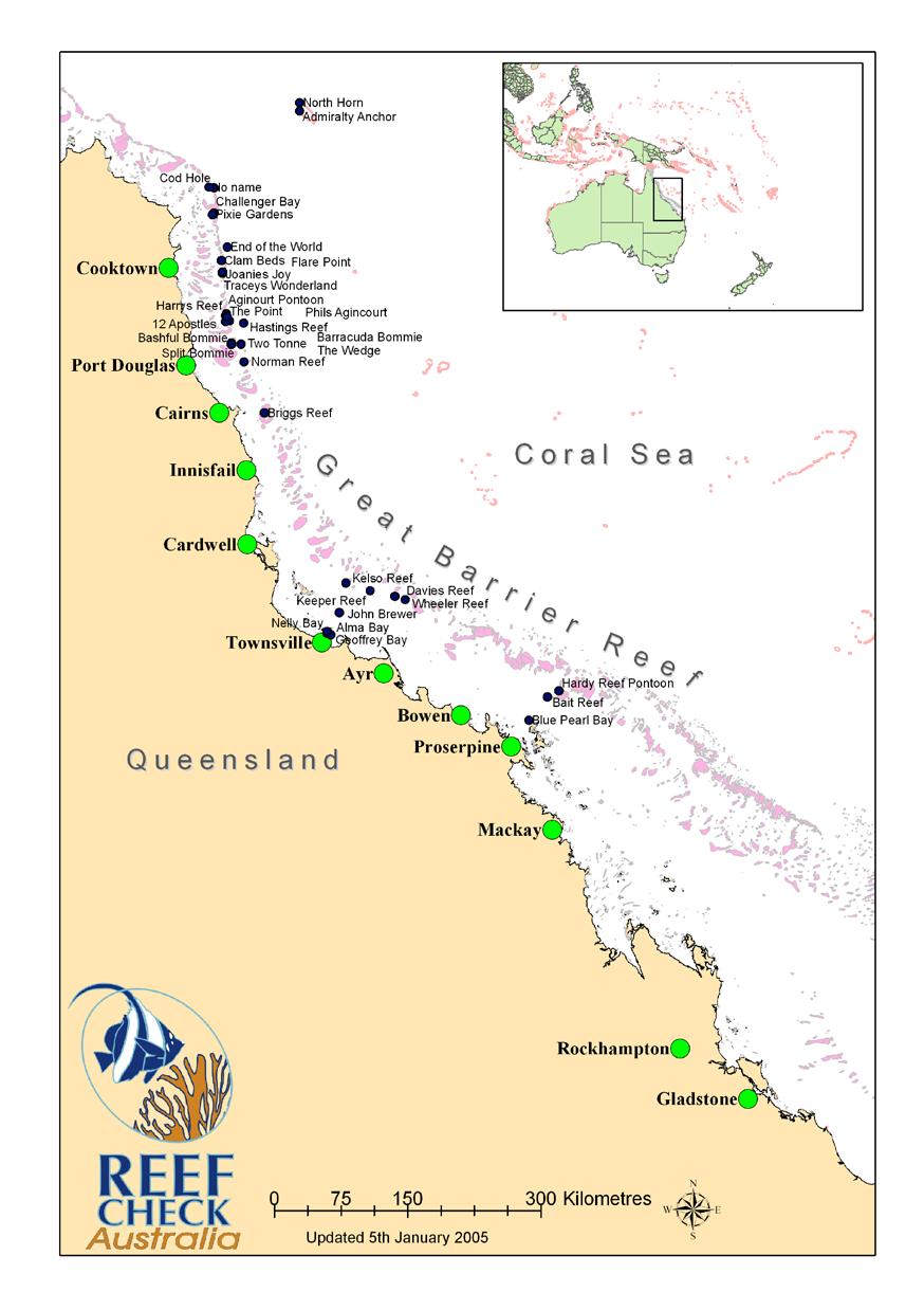 REEF CHECK SITES GREAT BARRIER REEF PROJECT The Reef Check Australia Great Barrier Reef Project is supported by the Australian Marine Park Tourism Operators and other members of Queensland s Dive