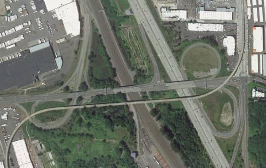 Merge areas along S Boeing Access Road (Airport Way, I-5) Major conflict points for bicyclists traveling along Boeing Access Road.