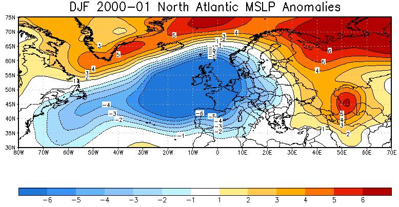 precipitation and pressure in the North Atlantic Ocean and Europe.