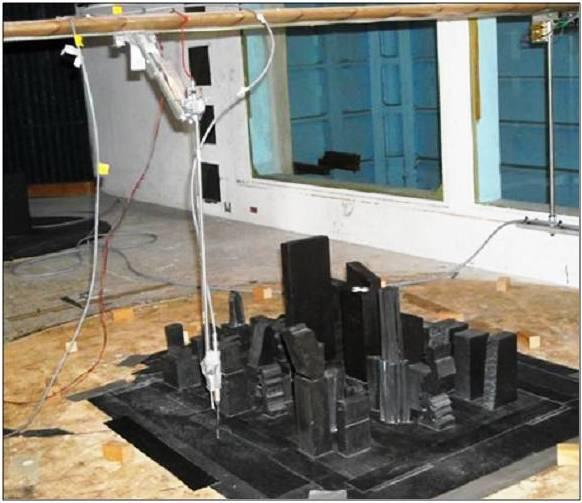 Fig-4: Point measurements being taken by a cobra probe in a model of tall buildings. Source: [12]. 3.
