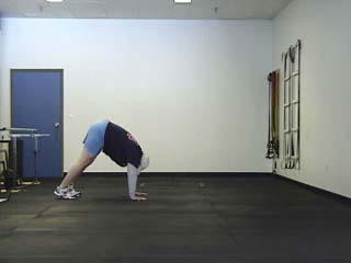 Inch worm Works on hamstrings, shoulder, and core strength Start in push up position with chest on