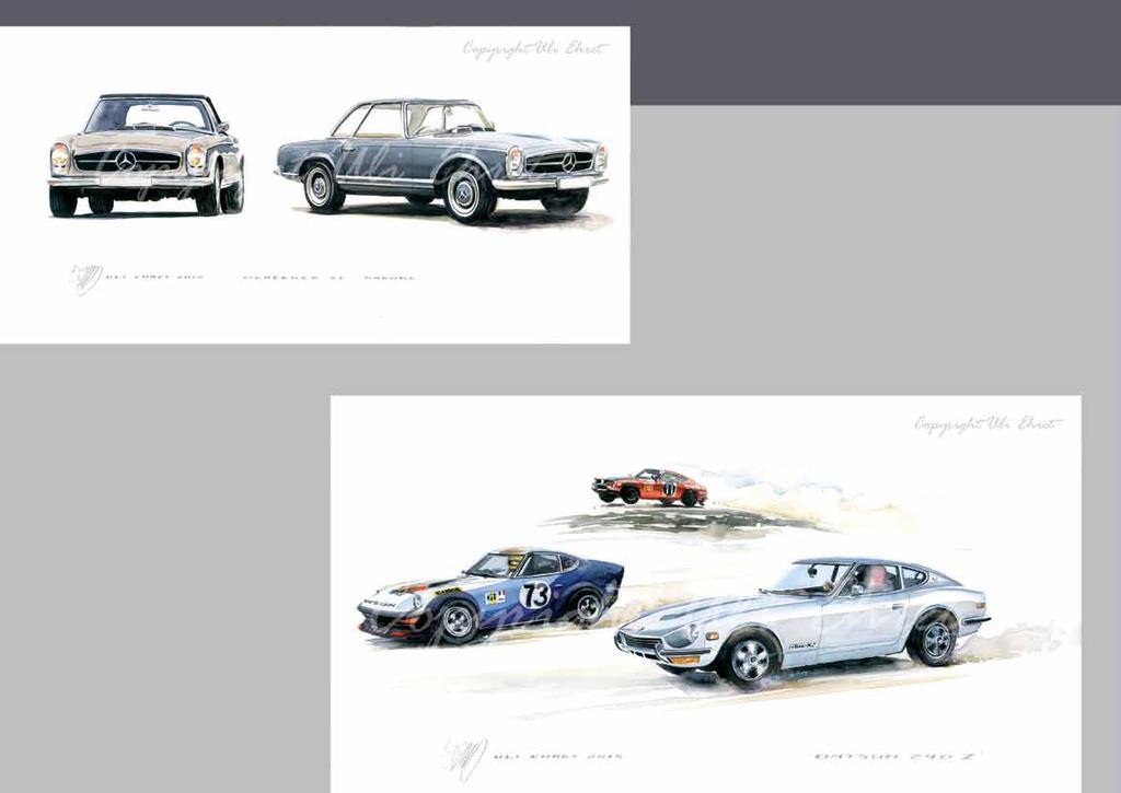 #547 Mercedes SL Pagode Original available - On canvas: 180 x 100 cm, 150 x 70 cm, 80 x 40 cm #548 Datsun 240Z